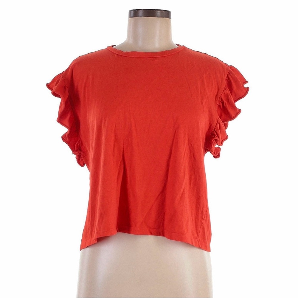 Zara Women's Ruffled Sleeve Top - Red